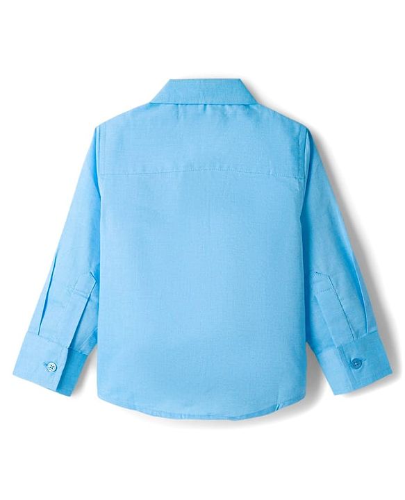 Babyhug Cotton Woven Full Sleeves Solid Color Party Shirt With Bow - Blue