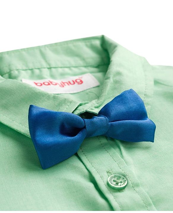 Babyhug Cotton Woven Full Sleeves Solid Color Party Shirt With Bow - Light Green