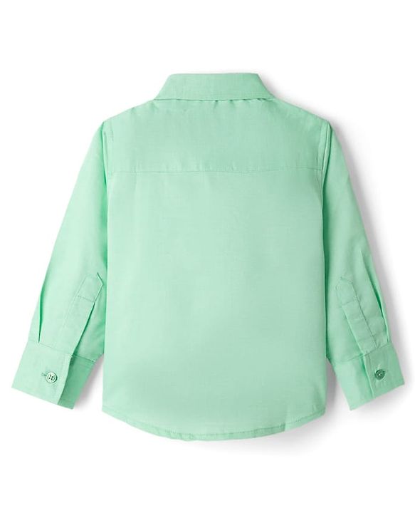 Babyhug Cotton Woven Full Sleeves Solid Color Party Shirt With Bow - Light Green