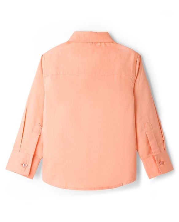 Babyhug Cotton Woven Full Sleeves Solid Color Party Shirt With Bow - Orange