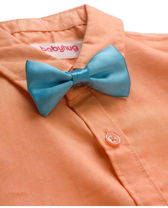 Babyhug Cotton Woven Full Sleeves Solid Color Party Shirt With Bow - Orange