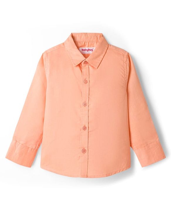 Babyhug Cotton Woven Full Sleeves Solid Color Party Shirt With Bow - Orange