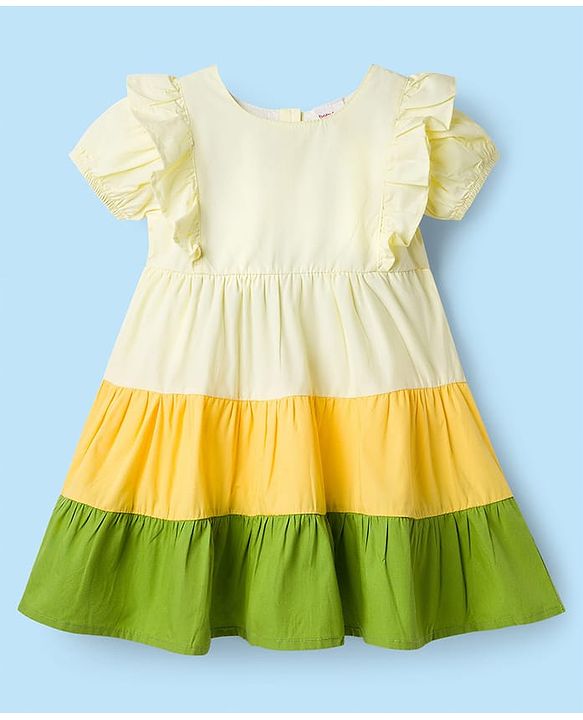 Babyhug Cotton Woven Half Sleeves Color Blocked Frock - Multicolor