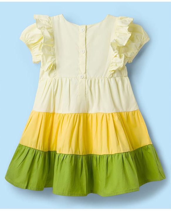 Babyhug Cotton Woven Half Sleeves Color Blocked Frock - Multicolor