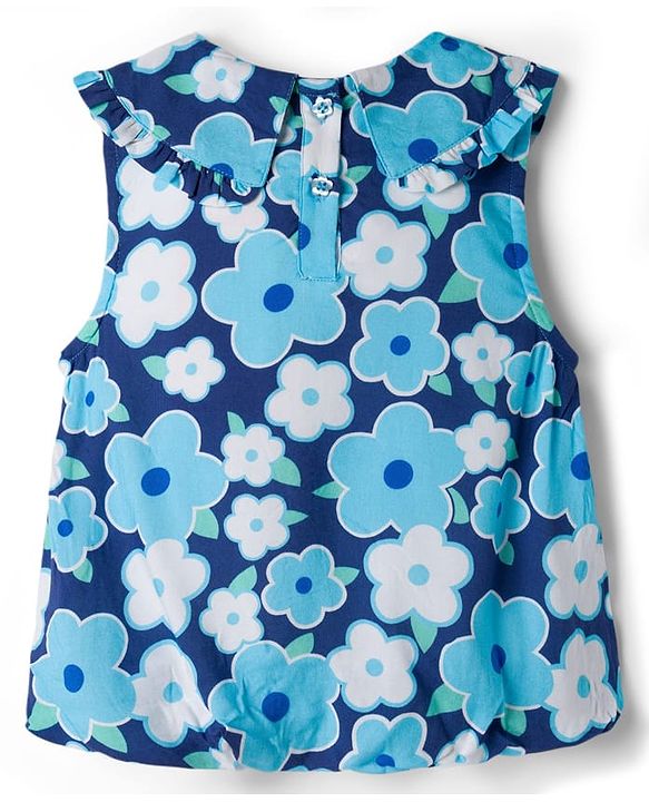 Babyhug Woven Sleeveless Floral Printed Peter Pan Collar Top - Blue