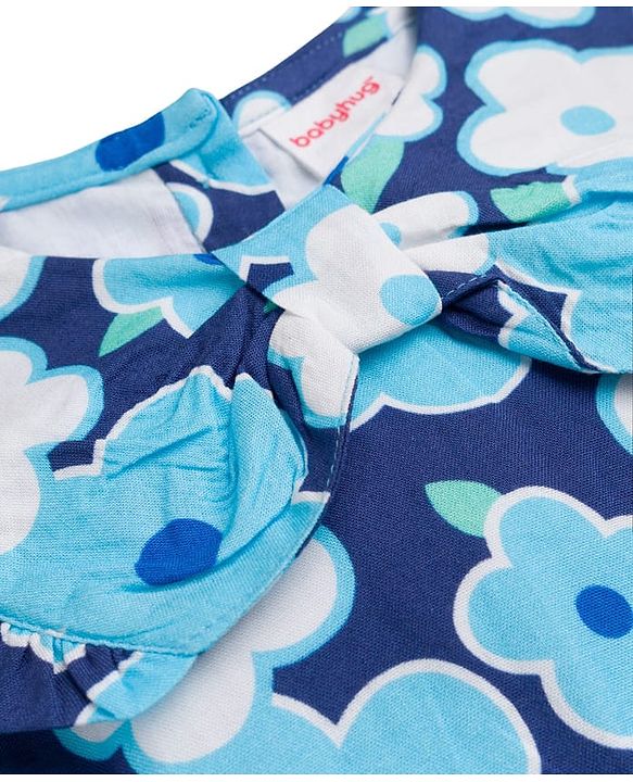 Babyhug Woven Sleeveless Floral Printed Peter Pan Collar Top - Blue