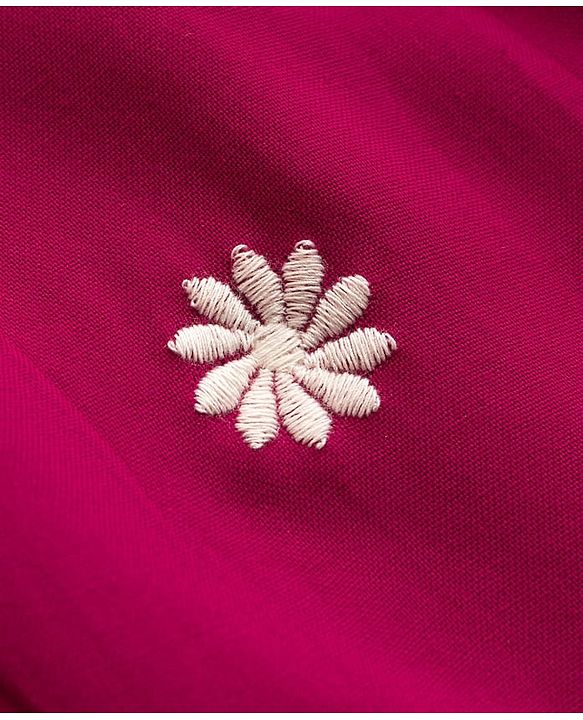 Babyhug Woven Half Sleeves Top With Floral Embroidery - Maroon