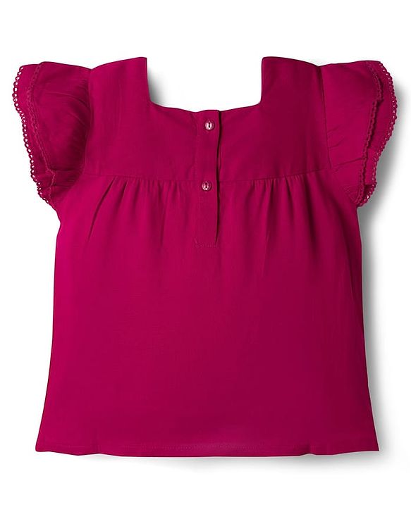 Babyhug Woven Half Sleeves Top With Floral Embroidery - Maroon