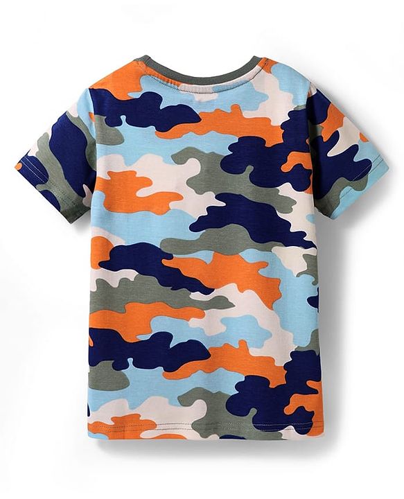 Pine Kids 100% Cotton Knit Half Sleeves Camouflage Printed Co-Ords T-Shirt & Pyjama Night Suit - Multicolour