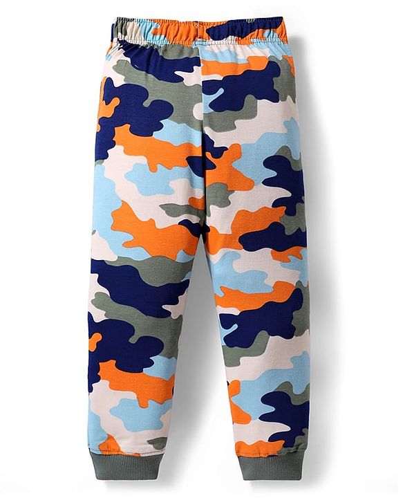 Pine Kids 100% Cotton Knit Half Sleeves Camouflage Printed Co-Ords T-Shirt & Pyjama Night Suit - Multicolour