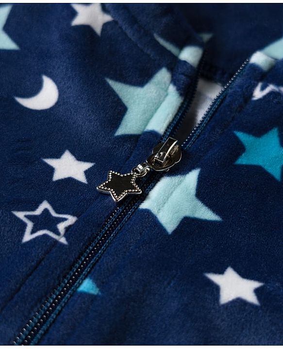 Babyhug Velour Woven Full Sleeves Co-ords Winter Wear Suit with Star Print - Navy Blue