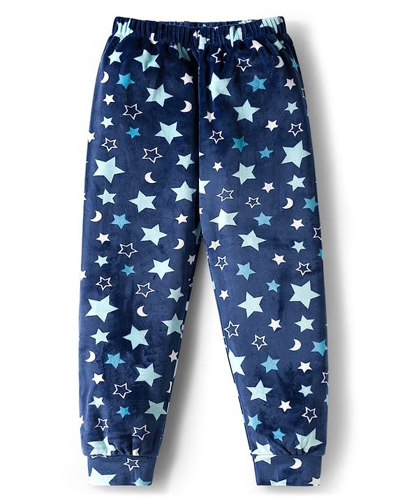 Babyhug Velour Woven Full Sleeves Co-ords Winter Wear Suit with Star Print - Navy Blue