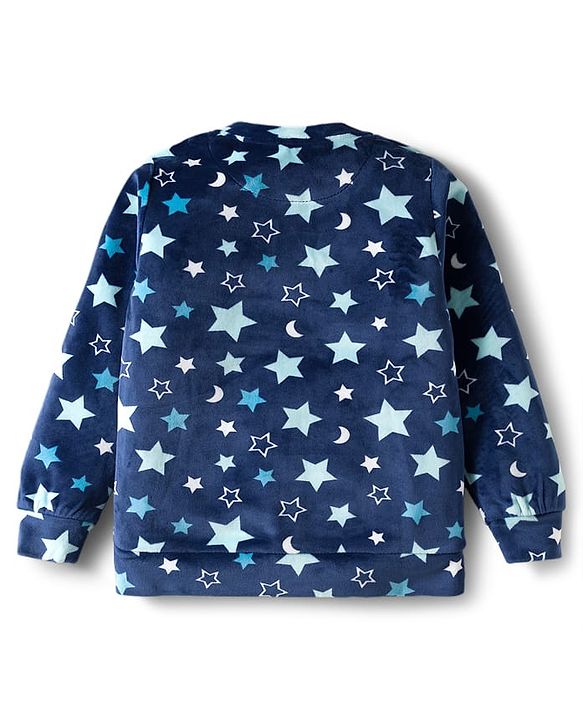 Babyhug Velour Woven Full Sleeves Co-ords Winter Wear Suit with Star Print - Navy Blue