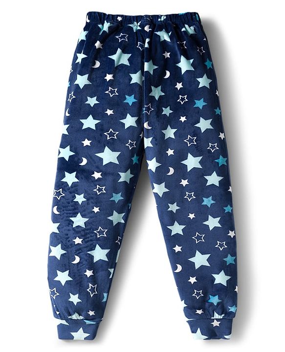 Babyhug Velour Woven Full Sleeves Co-ords Winter Wear Suit with Star Print - Navy Blue