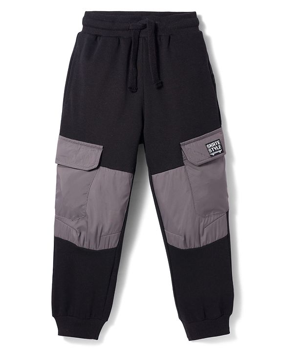 Pine Kids Knit Full Length Cut N Sew Lounge Pant With Pockets & Skate Style Badge - Black