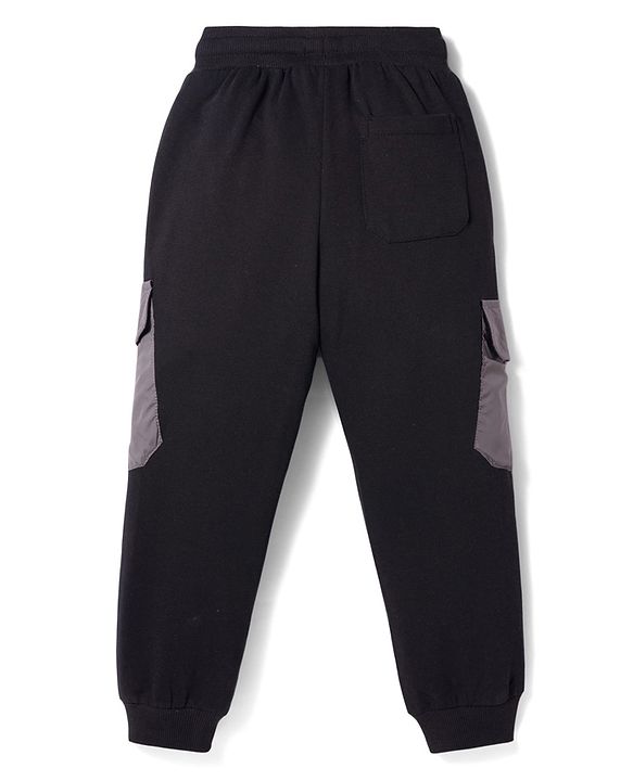 Pine Kids Knit Full Length Cut N Sew Lounge Pant With Pockets & Skate Style Badge - Black