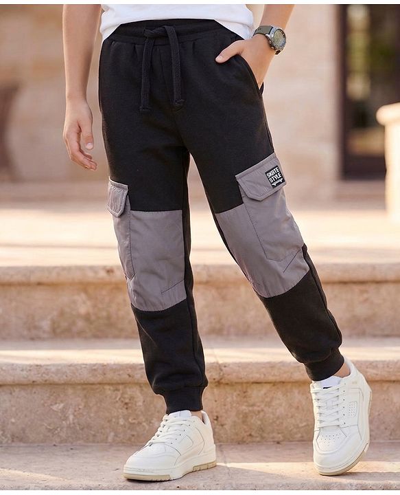 Pine Kids Knit Full Length Cut N Sew Lounge Pant With Pockets & Skate Style Badge - Black
