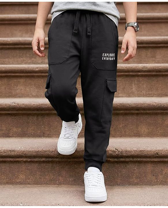 Pine Kids Knit Full Length Lounge Pant With Pockets & Explore Everyday Print - Black