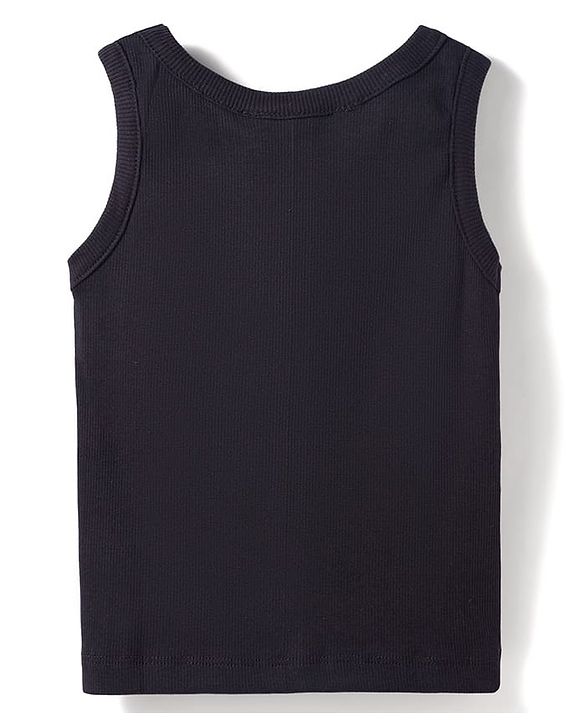 Pine Kids Cotton Lycra Knit Sleeveless Top With Floral Embroidery - Black
