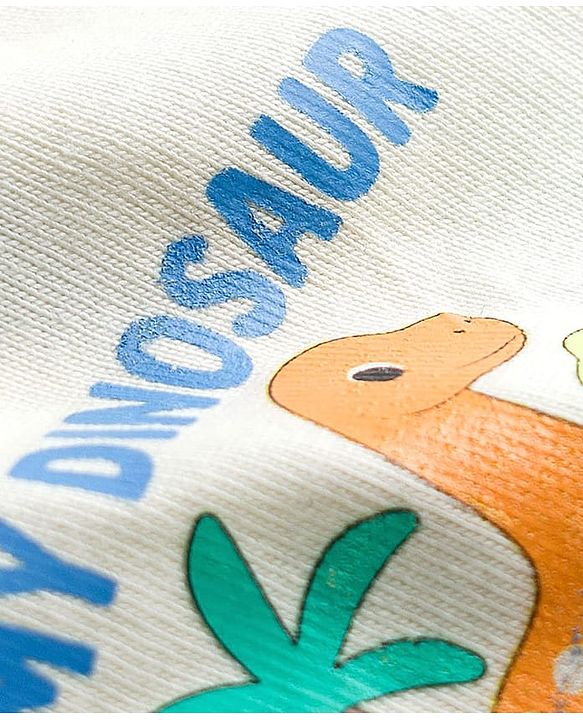 Babyhug Cotton Knit Half Sleeves T-Shirt with Front & Back Dino Print - Cream