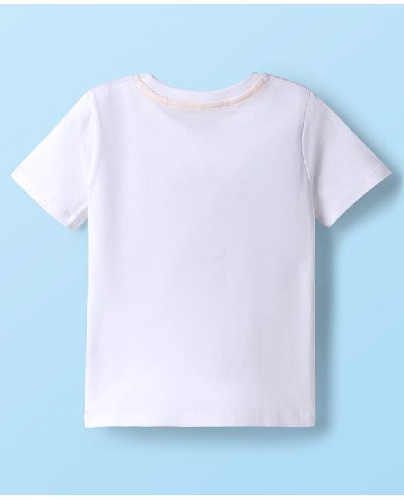 Babyhug Cotton Knit Half Sleeves T-Shirt with Vehicle Print - White