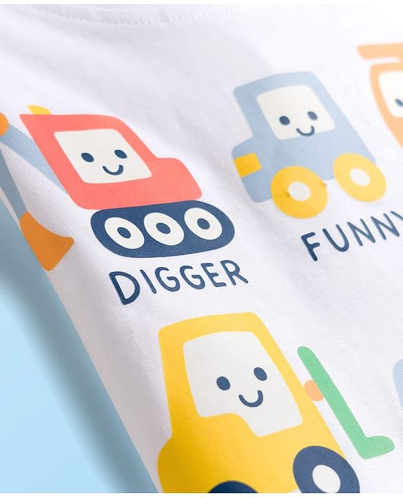 Babyhug Cotton Knit Half Sleeves T-Shirt with Vehicle Print - White