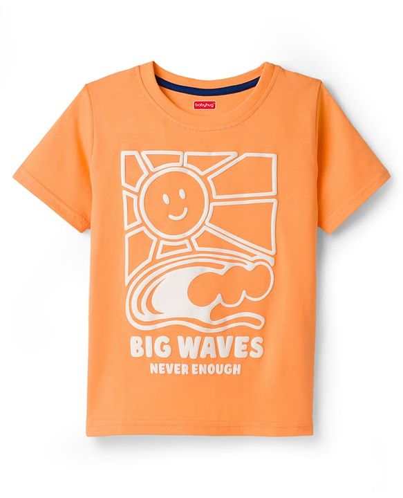 Babyhug Cotton Knit Half Sleeves T-Shirt with Sun Graphic - Orange