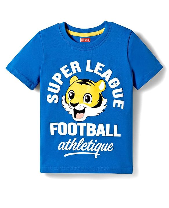 Babyhug Cotton Knit Half Sleeves T-Shirt with Football Print - Navy Blue