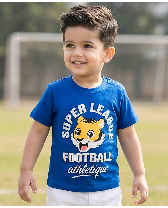 Babyhug Cotton Knit Half Sleeves T-Shirt with Football Print - Navy Blue