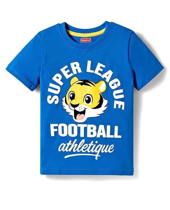 Babyhug Cotton Knit Half Sleeves T-Shirt with Football Print - Navy Blue