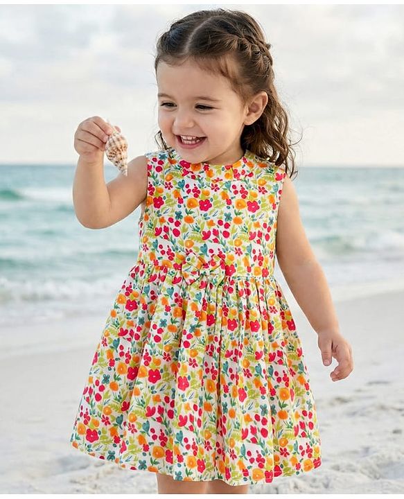 Babyhug Cotton Woven Sleeveless Floral Printed Frock -  Multicolour