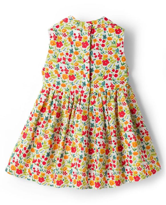 Babyhug Cotton Woven Sleeveless Floral Printed Frock -  Multicolour