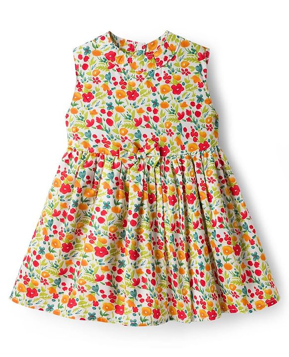 Babyhug Cotton Woven Sleeveless Floral Printed Frock -  Multicolour
