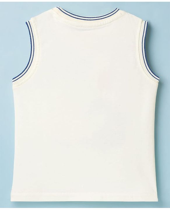 Babyhug Cotton Knit Sleeveless Tank T-Shirt with Beach Theme Graphics - Multicolor