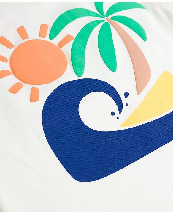 Babyhug Cotton Knit Sleeveless Tank T-Shirt with Beach Theme Graphics - Multicolor
