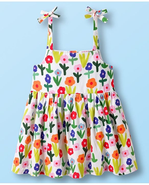 Babyhug Cotton Woven Sleeveless Floral Printed Frock - Multicolour