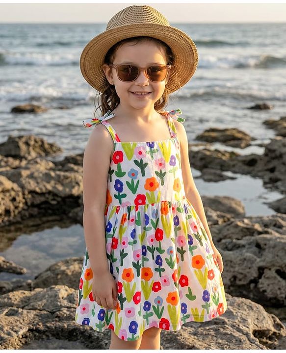 Babyhug Cotton Woven Sleeveless Floral Printed Frock - Multicolour