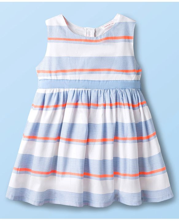 Babyhug Cotton Woven Sleeveless Striped Frock - Multicolor