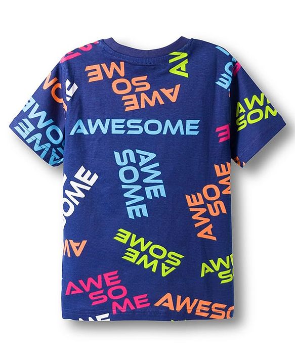Pine Kids Single Jersey Knit Half Sleeves T-Shirt & Lounge Pant Co-ords Night Suit With Awesome Print - Navy Blue