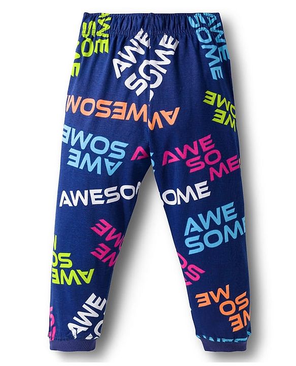 Pine Kids Single Jersey Knit Half Sleeves T-Shirt & Lounge Pant Co-ords Night Suit With Awesome Print - Navy Blue