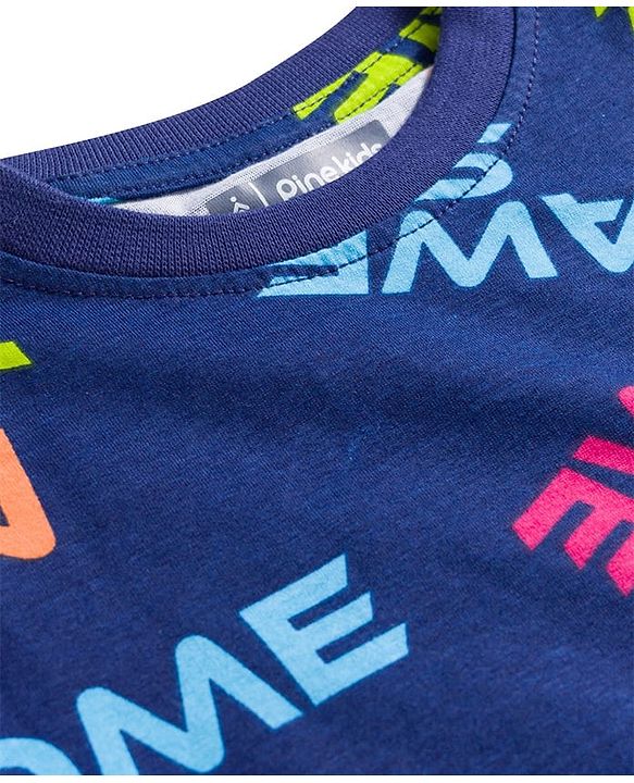 Pine Kids Single Jersey Knit Half Sleeves T-Shirt & Lounge Pant Co-ords Night Suit With Awesome Print - Navy Blue