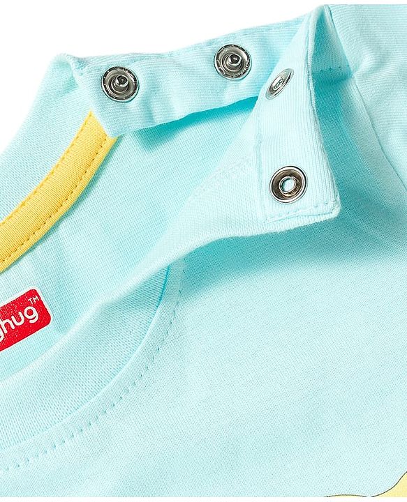 Babyhug Cotton Knit Half Sleeves T-Shirt with Vehicle & Animal Print - Aqua Blue