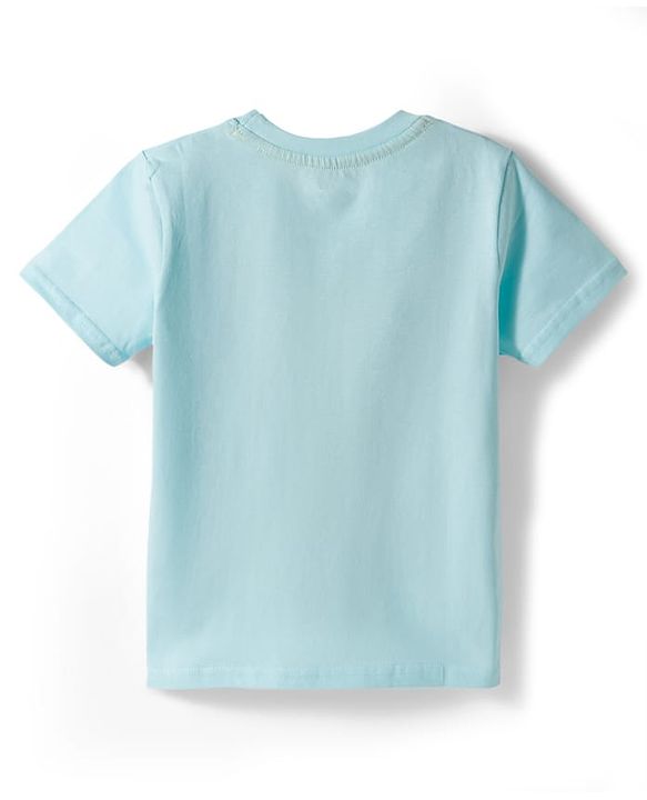 Babyhug Cotton Knit Half Sleeves T-Shirt with Vehicle & Animal Print - Aqua Blue