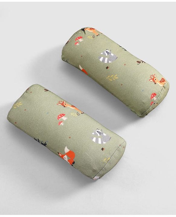 Babyhug Premium 100% Cotton Head Shaping Foam Pillow Woodland Print - Beige & Green