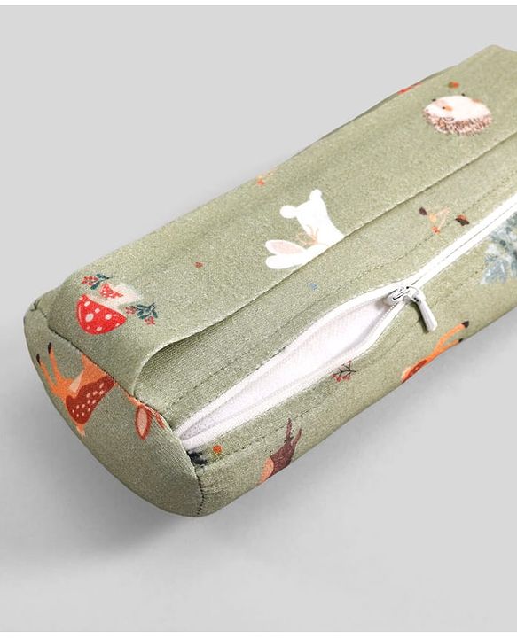Babyhug Premium 100% Cotton Head Shaping Foam Pillow Woodland Print - Beige & Green