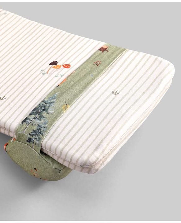 Babyhug Premium 100% Cotton Head Shaping Foam Pillow Woodland Print - Beige & Green
