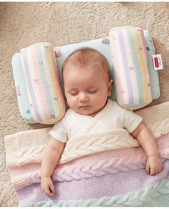 Babyhug Premium 100% Cotton Head Shaping Foam Pillow Woodland Print - Beige & Green