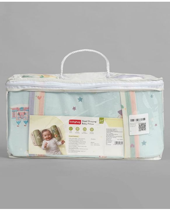 Babyhug Premium 100% Cotton Head Shaping Foam Pillow Woodland Print - Beige & Green