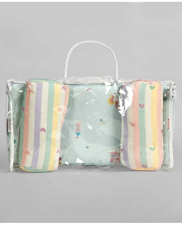 Babyhug Premium 100% Cotton Head Shaping Foam Pillow Woodland Print - Beige & Green