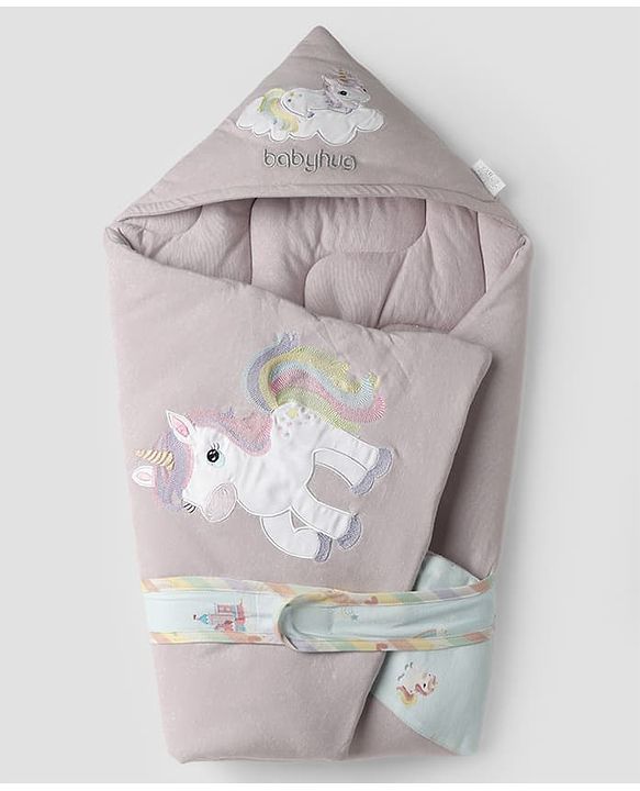 Babyhug Premium Interlock 100% Cotton Hooded Wrapper Woodland Theme - Green| Soft Breathable Baby Wrap| Adjustable Velcro Closure| Newborn Swaddle Blanket| Multipurpose Baby Sleeping Sack
